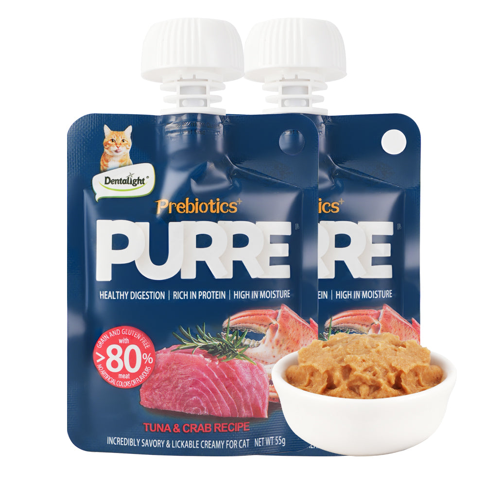 DENTALIGHT - Prebiotics Purre Lickable Wet Cat Treat, High in Probiotics, Calcium, Omega-3 and Fish Oil, No Additives, 55gX2