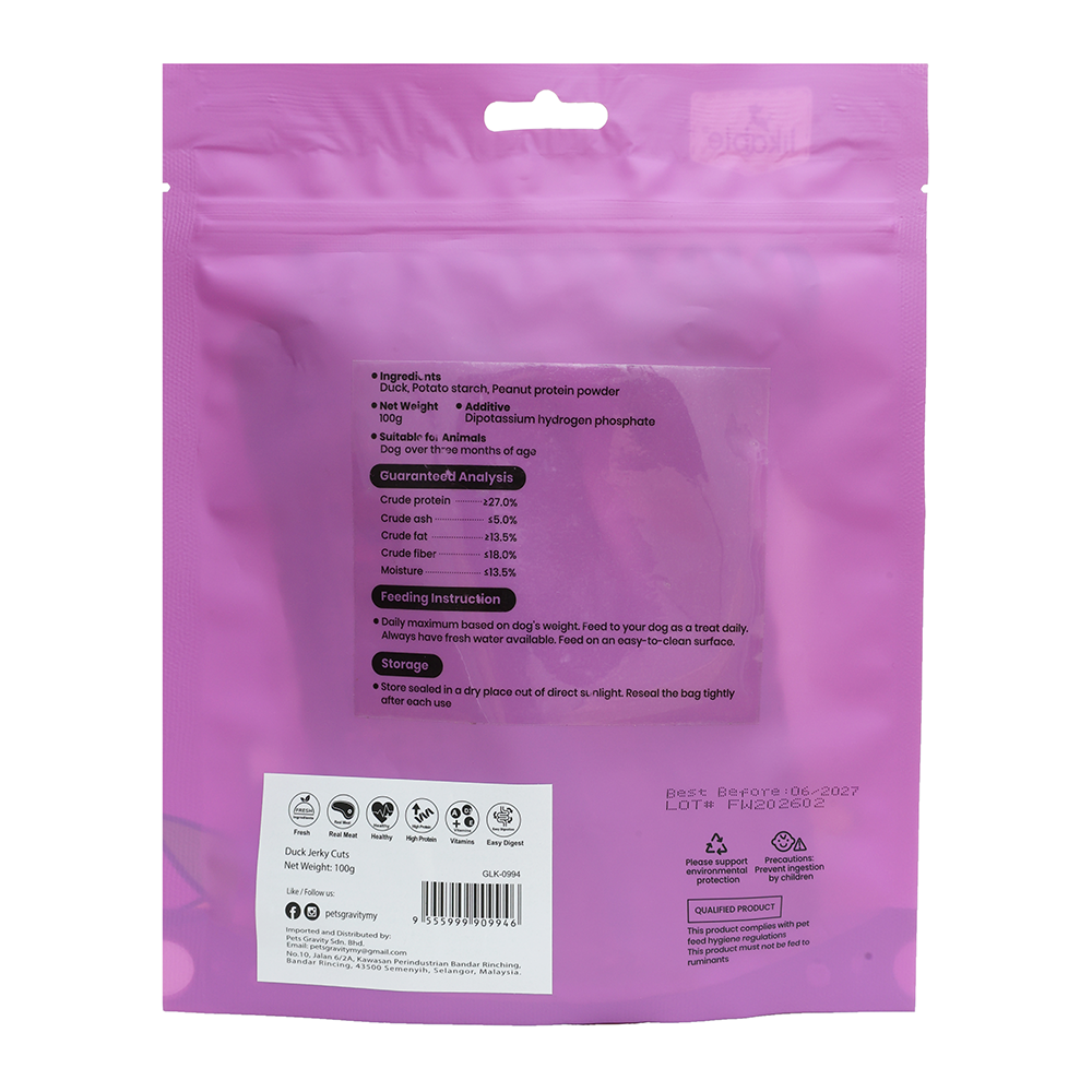LB-07 Likable Duck Jerky Cuts, High Protein Chewy Dog Treats, Savory Duck Training & Reward Snacks for Dogs, 100g