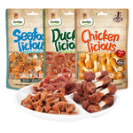 Load image into Gallery viewer, Dentalight - Jerky Dog Training Treats, Chicken/Duck/Salmon, Real Meat, Omega-3 &amp; Fish Oil, High Protein, Immune Support, 7.41 oz(210g), Pack of 3 (3 Flavors) DL-18-20
