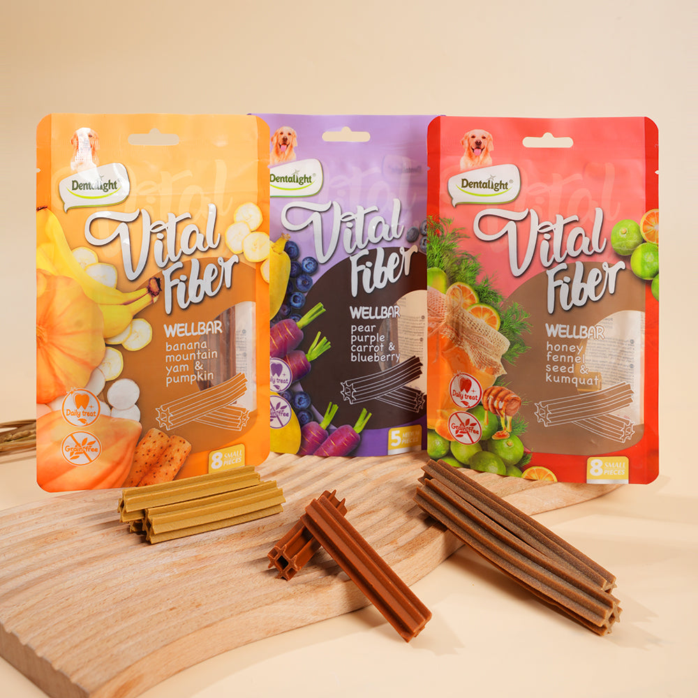 DENTALIGHT - Vital Fiber Wellbar Dog Chew Treats, Real Fruit & Veggie Blend Fight Bad Breath, Grain-free, 8pcs, 80g