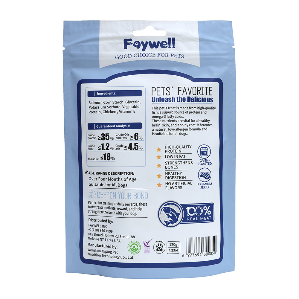 Faywell - Seafood Jerky Dog Training Treats, Cube of Salmon, Omega-3 & Fish Oil, High Protein, Grain Free, 4OZ