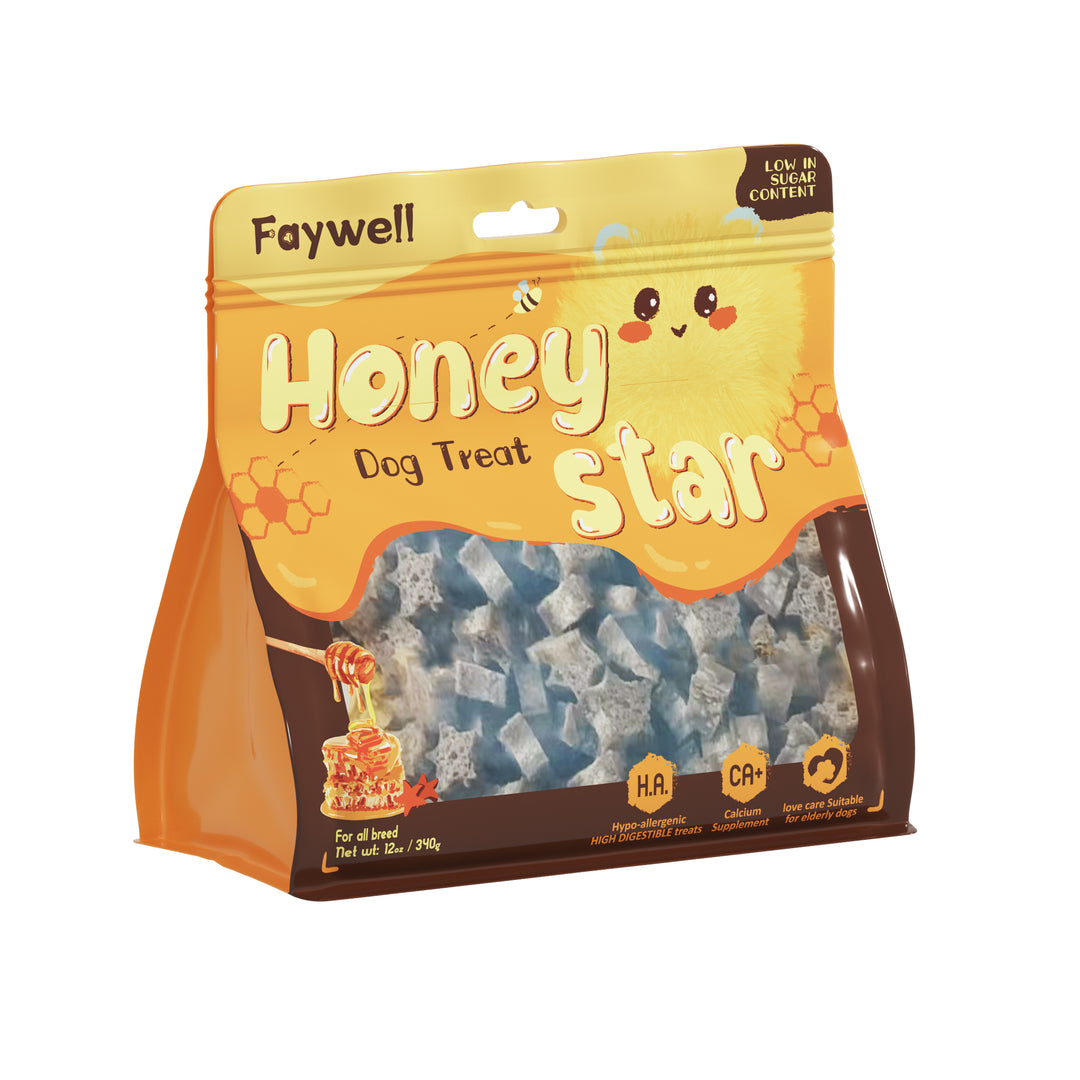 FAYWELL - Honey Star Soft Dog Daily Chews, Rich in Calcium & Fiber, Low-Calorie, for Senior Dogs, 12oz/3oz