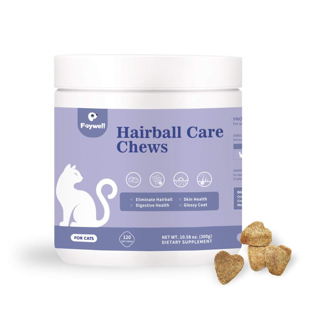 FAYWELL - Hairball Care Chews Supplement for Cats, Psyllium Seed and Vitamins Support Hairball Issues and Digestive Health, 120ct/300g