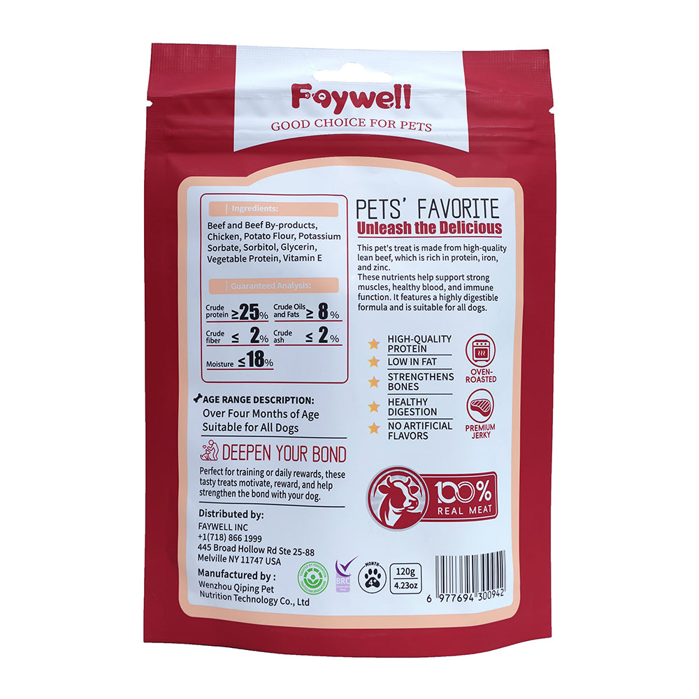 Faywell - Beefy Jerky Dog Training Treats, Beef Stick, Real Meat, High Protein, Calcium Rich, 4 oz