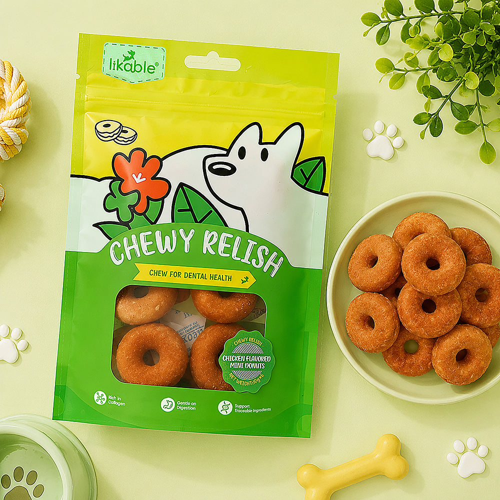 LB-02 Likable Chicken Flavored Mini Donuts, Chewy Dog Treats for Dental Care & Fresh Breath, 6 Pieces, 2OZ