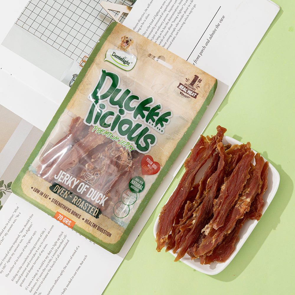 DENTALIGHT - Duckkk Licious Premium Jerky Dog Training Treats, Jerky of Duck, Calcium Rich, Low in Fat, High Protein, 70g