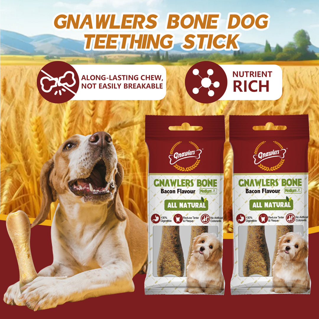 GNAWLERS - Gnawlers Bone, Dog Treat Teething Stick, High Protein, 100% Digestible, Long Lasting 4.5", 2pcs/pack