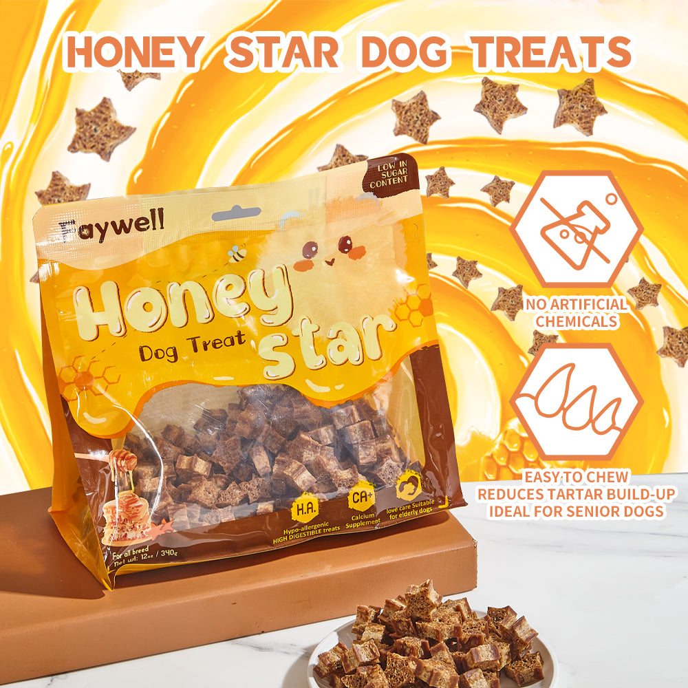 FAYWELL - Honey Star Soft Dog Daily Chews, Rich in Calcium & Fiber, Low-Calorie, for Senior Dogs, 12oz/3oz