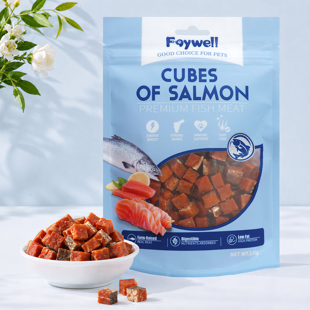 Faywell - Seafood Jerky Dog Training Treats, Cube of Salmon, Omega-3 & Fish Oil, High Protein, Grain Free, 4OZ