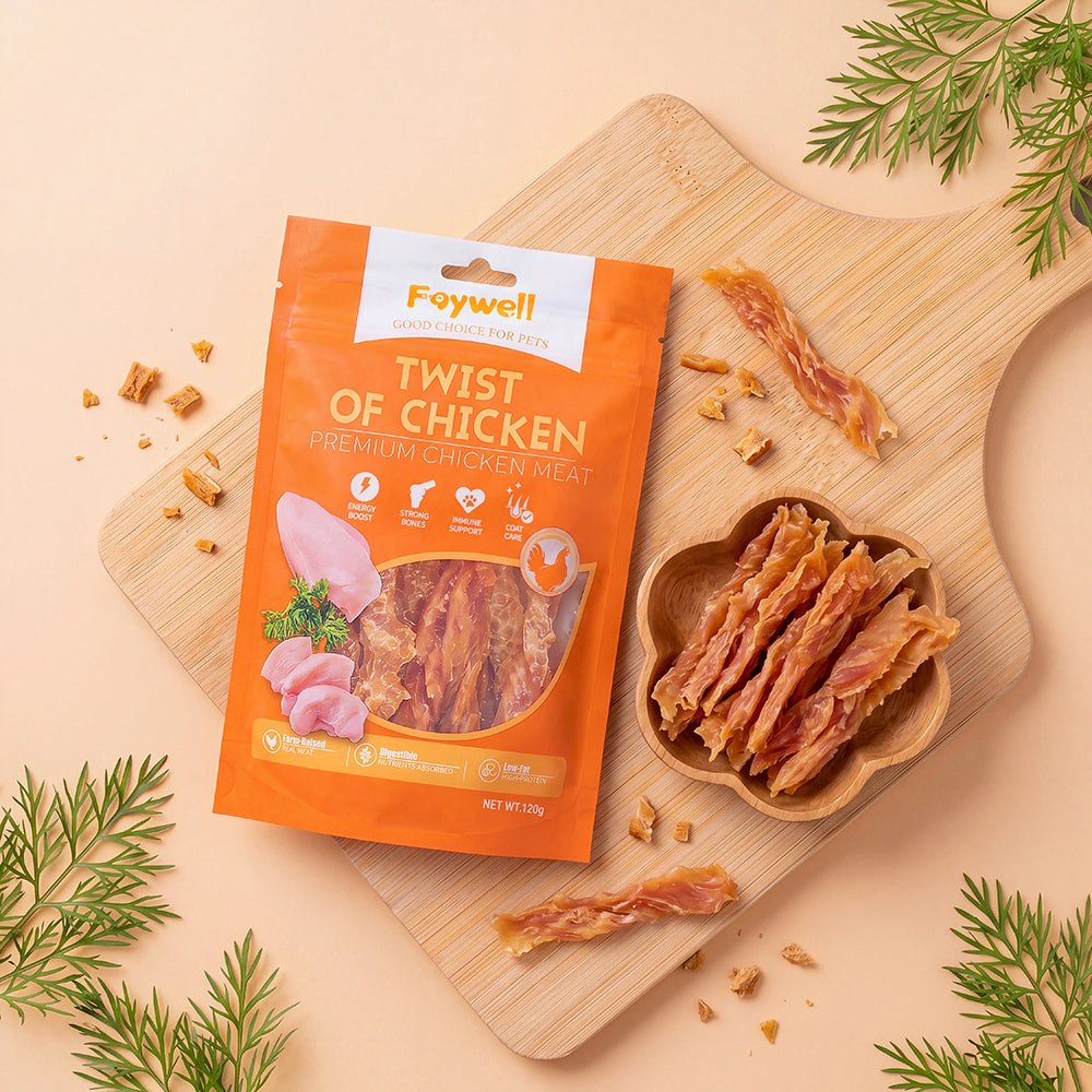 Chicken Jerky Dog Training Treats, Twist of Chicken, Premium Chicken Breast, Calcium Rich, Low in Fat, 4.23OZ(120g)