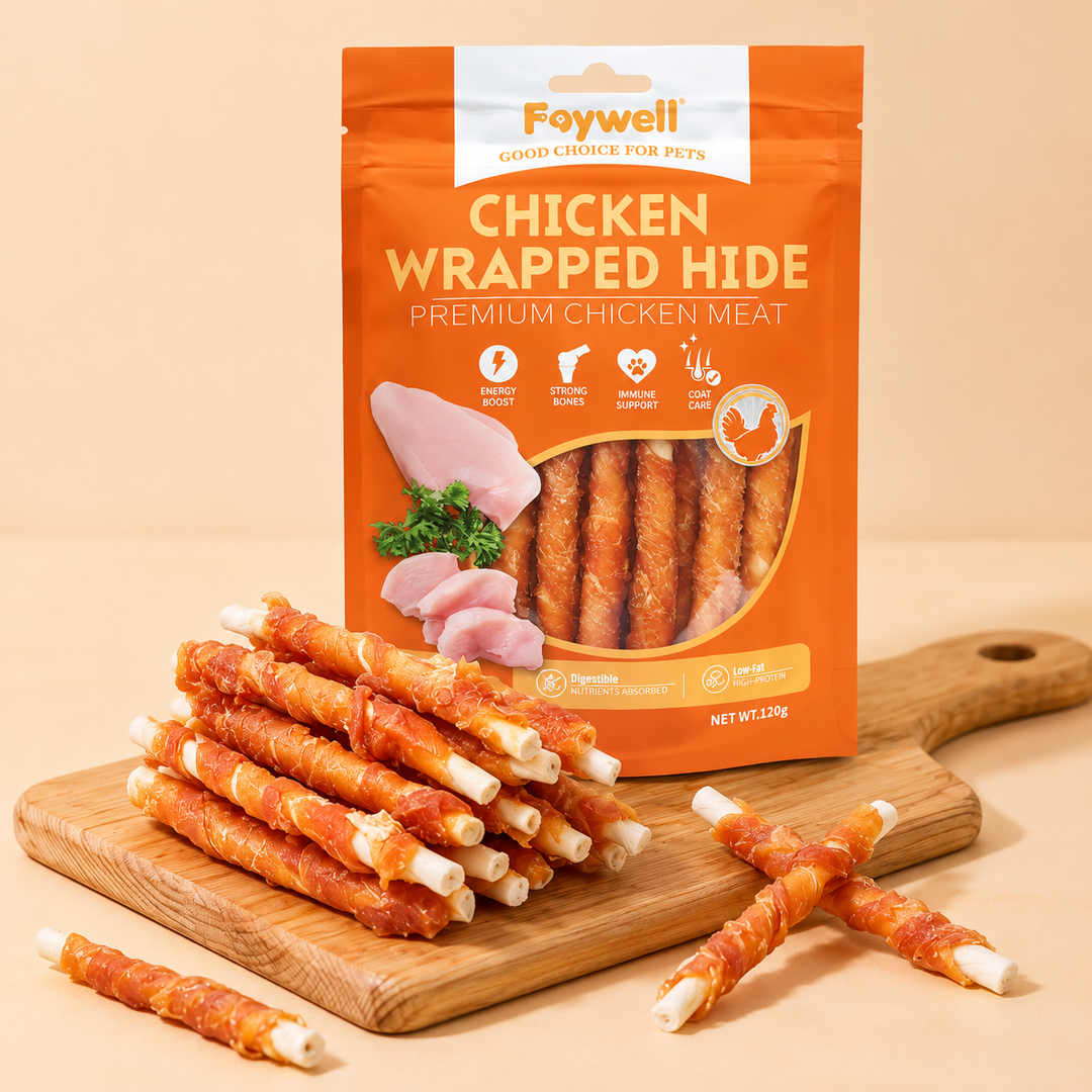 Faywell - Chicken Jerky Dog Trainiing Treats, Chicken Wrapped Hide, RawHide Layer, Real Meat, Lasting Chew, 4.23OZ(120g)