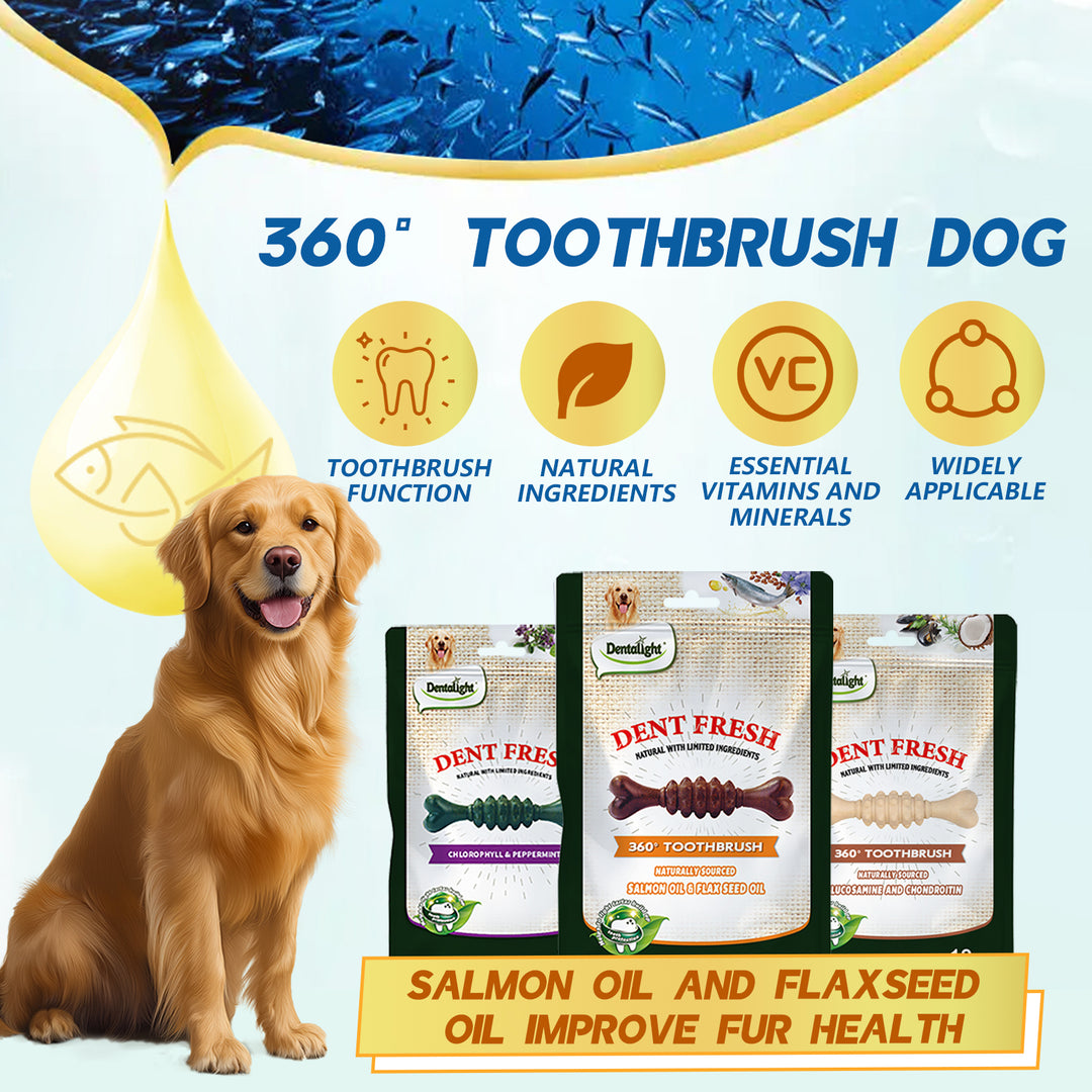 DENTALIGHT - Dent Fresh 360° Toothbrush Dog Chew, Fresh Breath and Remove Plaque, Support Joint & Cartilage, 18pcs, 150g