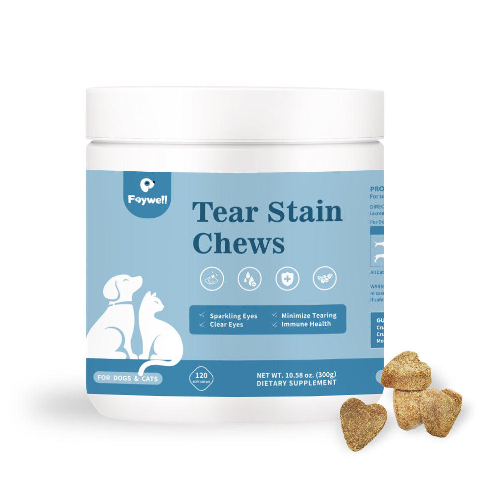 FAYWELL - Tear Stain Chews Supplement for Dogs & Cats, Minimize Tearing, Lutein and Astaxanthin Support Eye Health, 120ct/300g