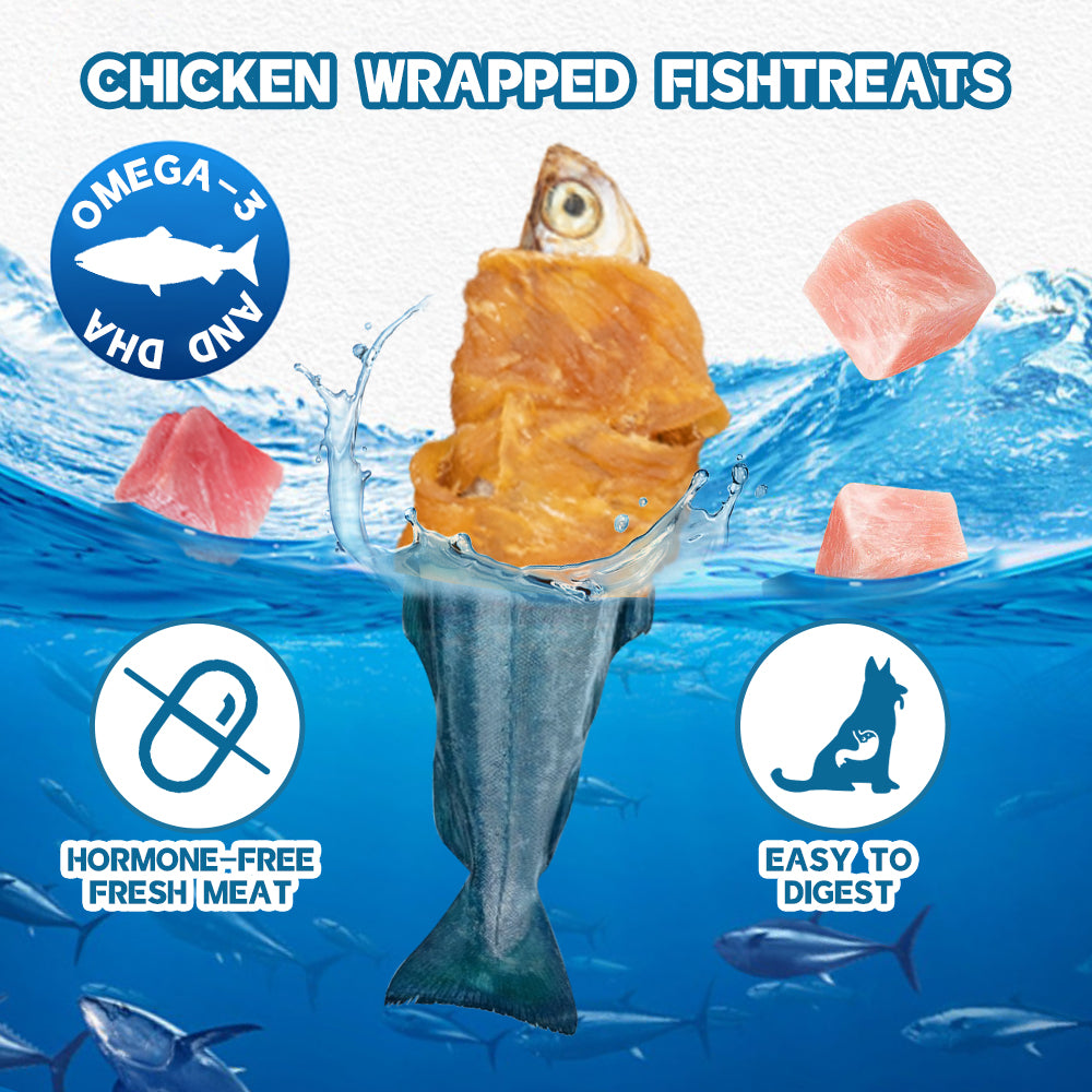 FAYWELL - Chicken Wrapped Fish Treats for Dogs & Cats, Protein + Omega-3, Joint & Coat Support, Easy Digest, 120g/30g