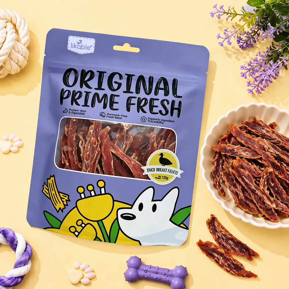 LB-005 Likable Duck Breast Fillets, 100% Duck Dog Treats, High Protein & Low Fat, Natural Jerky Treats for Dogs, 120g