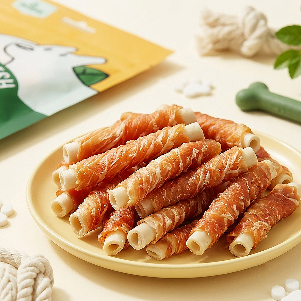 LB-03 Likable Chicken Wrapped Cowhide Twist, Long-Lasting Dog Chews for Dental Care, Chicken & Rawhide Treats, 90g