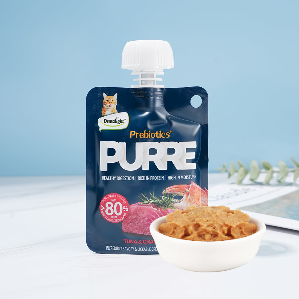DENTALIGHT - Prebiotics Purre Lickable Wet Cat Treat, High in Probiotics, Calcium, Omega-3 and Fish Oil, No Additives, 55gX2