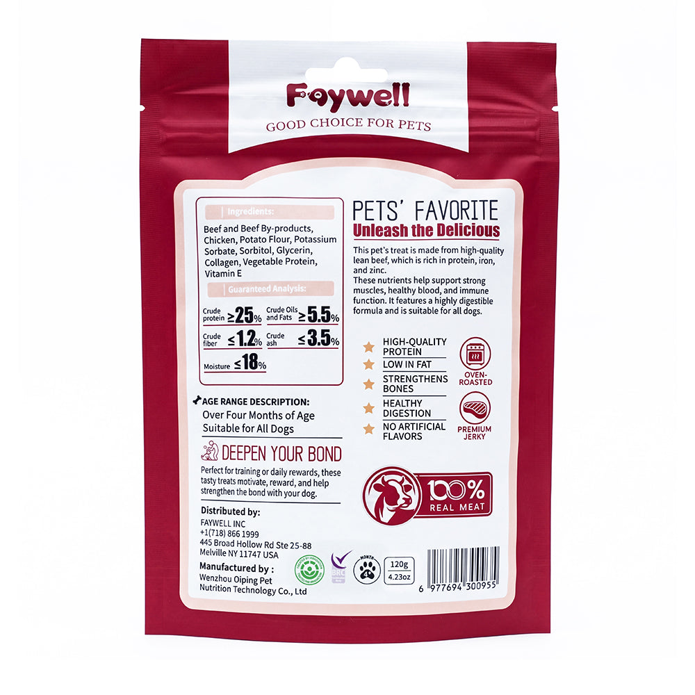 Faywell - Beefy Jerky Dog Training Treats, Fillet of Wagyu Beef, Real Meat, High Protein, Calcium Rich, 4.23OZ(120g)