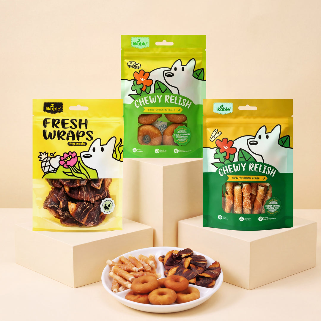 LB-01-03 Likable Dog Treats Variety Pack, Duck & Chicken Chewy Treats, Dental Chews & Reward Snacks for Dogs, 3 Packs, 7.5OZ