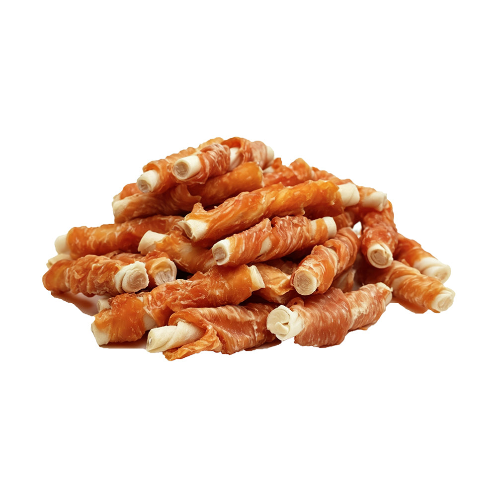 LB-03 Likable Chicken Wrapped Cowhide Twist, Long-Lasting Dog Chews for Dental Care, Chicken & Rawhide Treats, 90g