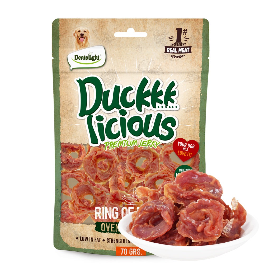 DENTALIGHT - Duck Licious Premium Jerky Dog Training Treats, Ring of Duck, Real Meat, Quality Protein, Calcium Rich, 70g
