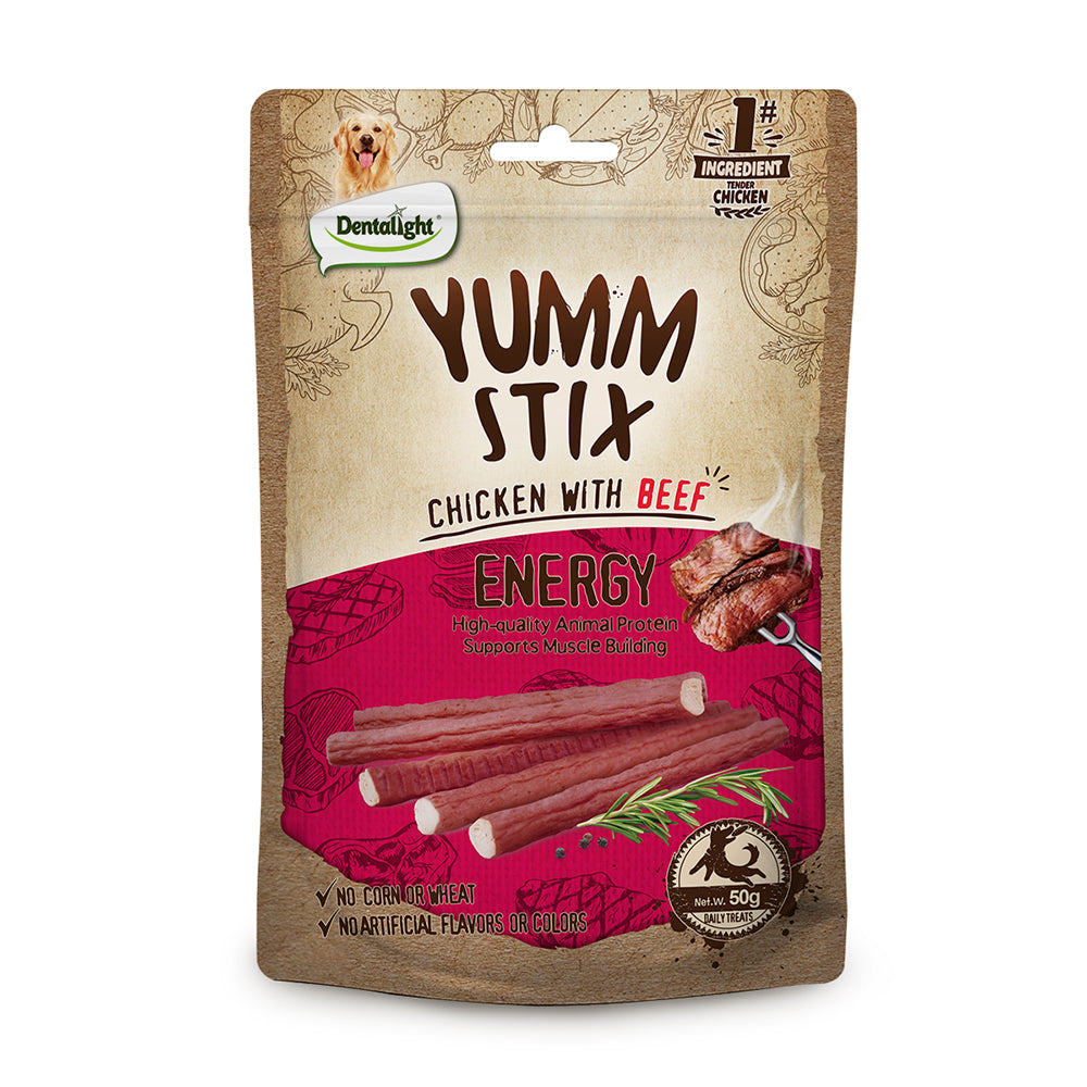DENTALIGHT - Yumm Stick Dog Treats, Real Meat, Protein, DHA & Vit E, Omega 3-6, Glucosamine & Chondroitin, 50g