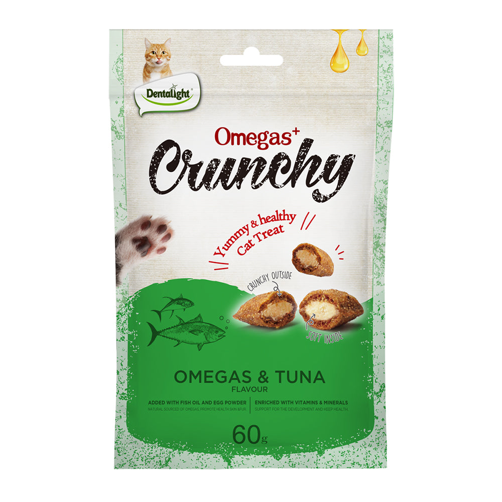 DENTALIGHT - Omegas Crunchy Cat Chew Treat, Rich in Fish Oil and Egg Powder, Vitamins & Minerals Enriched, 60g