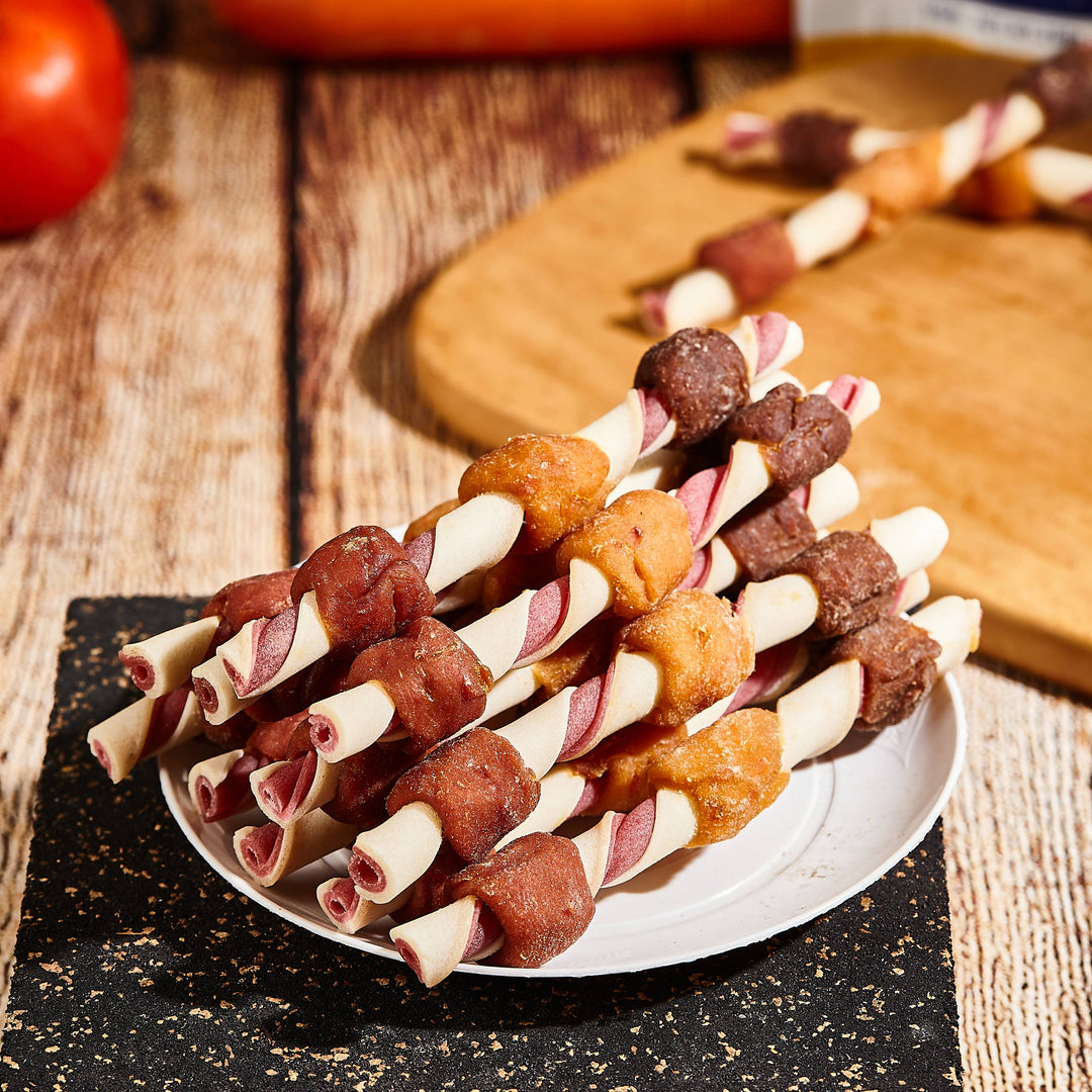 FAYWELL - Combo Kabob Dog Natural Treats, Rich in Protein & Vitamins & Probiotics, Supports Oral Health, 16Pcs/6Pcs