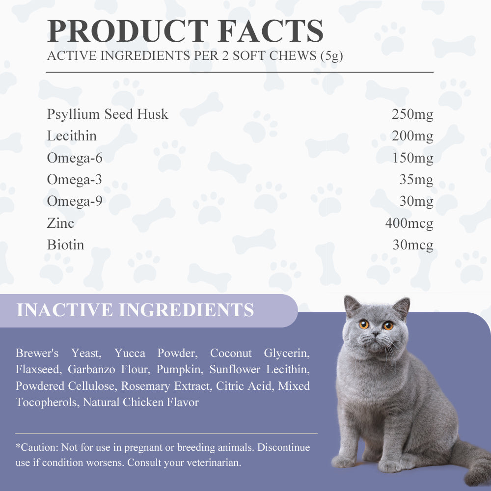 FAYWELL - Hairball Care Chews Supplement for Cats, Psyllium Seed and Vitamins Support Hairball Issues and Digestive Health, 120ct/300g