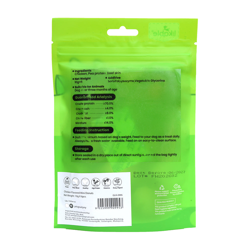 LB-02 Likable Chicken Flavored Mini Donuts, Chewy Dog Treats for Dental Care & Fresh Breath, 6 Pieces, 2OZ