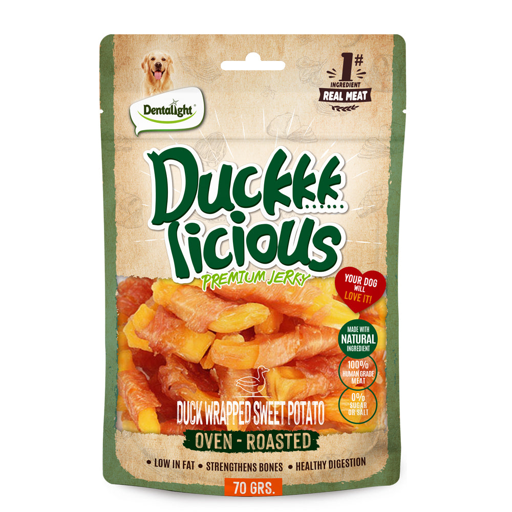 Dentalight - Jerky Dog Training Treats, Chicken/Duck/Beef, RawHide Layer, Real Meat, Dietary Fiber, Immune Support,  7.41 oz(210g), Pack of 3 (3 Flavors) DL-25-27