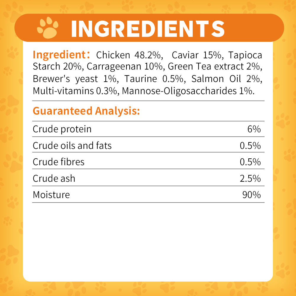DENTALIGHT - Caviar Chicken Creamy, Handheld Lickable Wet Cat Treat, Prebiotics and Fish Oil Added, Grain Free, 5pcs, 50g