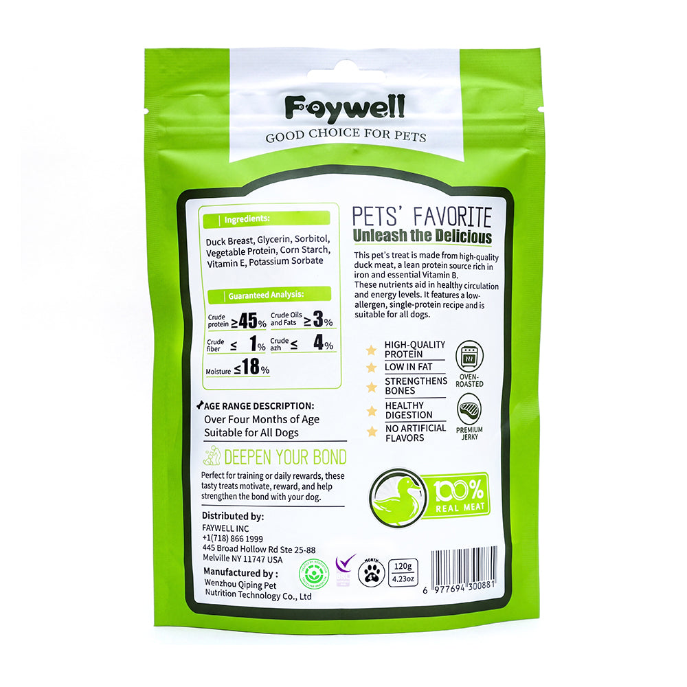 Faywell - Duck Jerky Dog Training Treats, Jerky of Duck, Calcium Rich, Low in Fat, High Protein, 4.23OZ(120g)