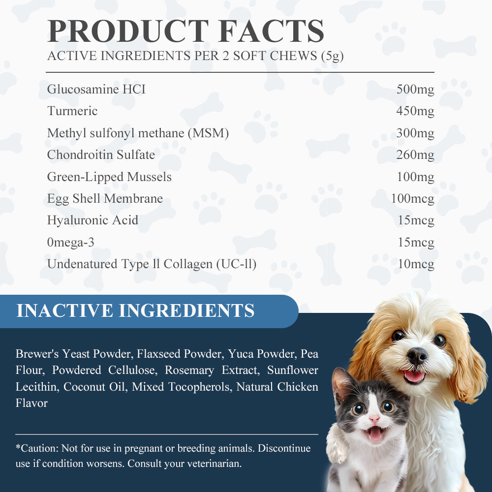 FAYWELL - Hip & Joint Chews Supplement for Dogs, Glucosamine and Chondroitin for Joints Health and Muscle Recovery, 120ct/300g