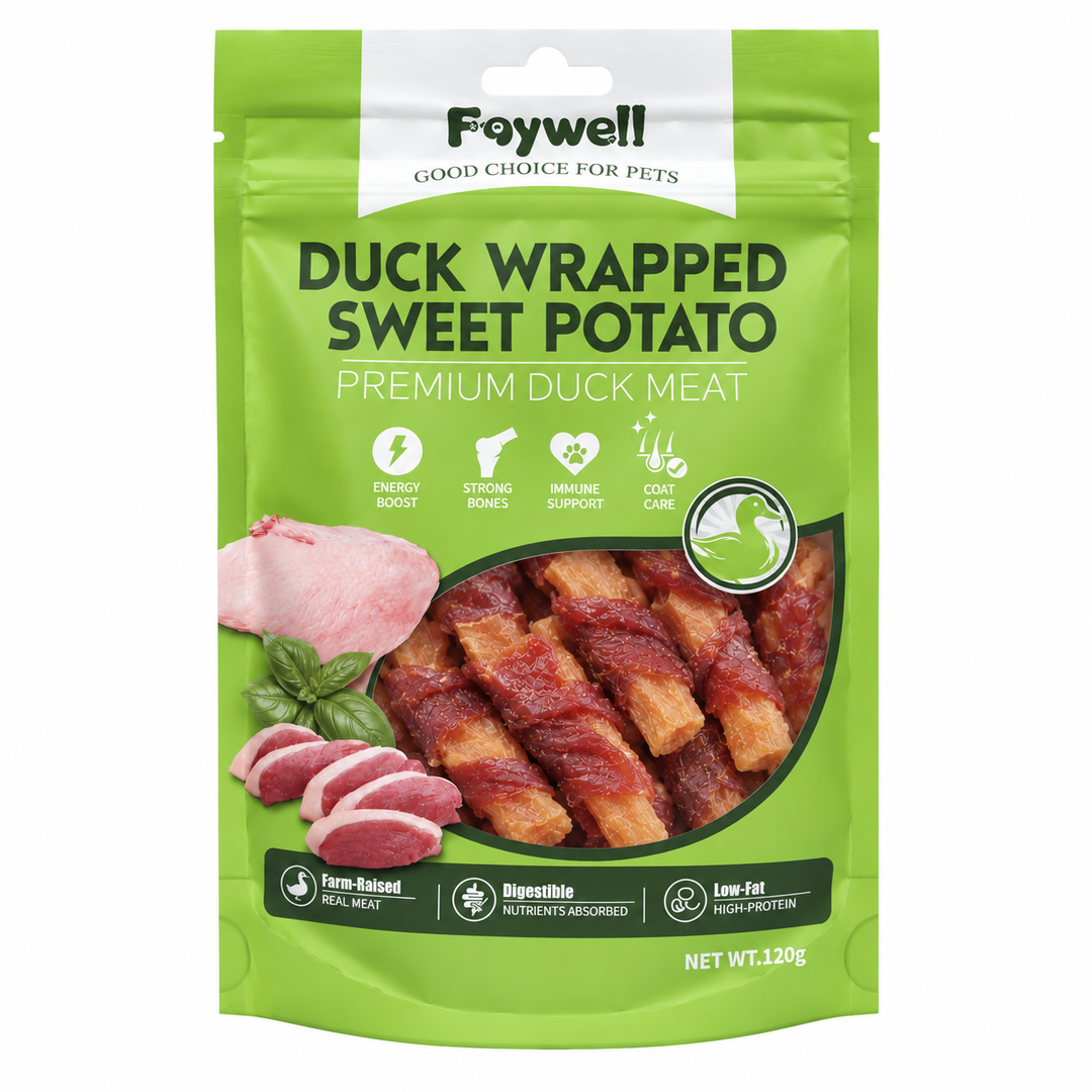 Faywell - Duck Jerky Dog Training Treats, Duck Wrapped Steet Potato, Real Meat, Dietary Fiber, Grain Free 4.23OZ(120g)